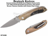 Bestech Knives BT1809B Junzi Slipjoint Pocket Knife 2.8" CPM-S35VN Bead-Blast Drop Point, Plain Blade Bronze Titanium Handles with Carbon Fiber Inlays Bestech Knives BT1809B Junzi Slipjoint Pocket Knife 2.8" CPM-S35VN Bead-Blast Drop Point, Plain Blade Bronze Titanium Handles with Carbon Fiber Inlays
