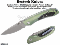 Bestech Knives BT1809C Junzi Slipjoint Pocket Knife 2.8" Bead-Blast Drop Point, Plain Blade Green Titanium Handles with Carbon Fiber Inlays Bestech Knives BT1809C Junzi Slipjoint Pocket Knife 2.8" Bead-Blast Drop Point, Plain Blade Green Titanium Handles with Carbon Fiber Inlays