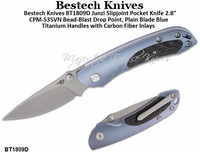 Bestech Knives BT1809D Junzi Slipjoint Pocket Knife 2.8" Bead-Blast Drop Point, Plain Blade Blue Titanium Handles with Carbon Fiber Inlays Bestech Knives BT1809D Junzi Slipjoint Pocket Knife 2.8" Bead-Blast Drop Point, Plain Blade Blue Titanium Handles with Carbon Fiber Inlays