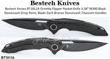 Bestech Knives BT1811A Ornetta Flipper Pocket Knife 3.58" M390 Black Stonewash Drop Point, Plain Blade Dark Bronze Stonewash Titanium Handles