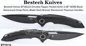 Bestech Knives BT1811A Ornetta Flipper Pocket Knife 3.58" M390 Black Stonewash Drop Point, Plain Blade Dark Bronze Stonewash Titanium Handles