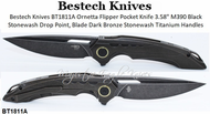 Bestech Knives BT1811A Ornetta Flipper Pocket Knife 3.58" M390 Black Stonewash Drop Point, Plain Blade Dark Bronze Stonewash Titanium Handles Bestech Knives BT1811A Ornetta Flipper Pocket Knife 3.58" M390 Black Stonewash Drop Point, Plain Blade Dark Bronze Stonewash Titanium Handles