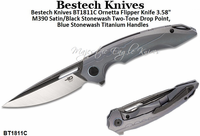 Bestech Knives BT1811C Ornetta Flipper Pocket Knife 3.58" M390 Satin/Black Stonewash Two-Tone Drop Point, Plain Blade Blue Stonewash Titanium Handles Bestech Knives BT1811C Ornetta Flipper Pocket Knife 3.58" M390 Satin/Black Stonewash Two-Tone Drop Point, Plain Blade Blue Stonewash Titanium Handles