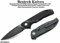 Bestech Knives BT1904A-2 Bison Flipper Pocket Knife 3.58" D2 Black Stonewashed Drop Point, Carbon Fiber and Black Stonewashed Titanium Handles Bestech Knives BT1904A-2 Bison Flipper Pocket Knife 3.58" D2 Black Stonewashed Drop Point, Carbon Fiber and Black Stonewashed Titanium Handles