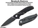 Bestech Knives BT1904B-2 Bison Flipper Pocket Knife 3.58" D2 Black Stonewashed Drop Point, Black G10 and Black Stone washed Titanium Handles 