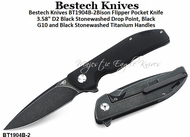 Bestech Knives BT1904B-2 Bison Flipper Pocket Knife 3.58" D2 Black Stonewashed Drop Point, Black G10 and Black Stone washed Titanium Handles Bestech Knives BT1904B-2 Bison Flipper Pocket Knife 3.58" D2 Black Stonewashed Drop Point, Black G10 and Black Stone washed Titanium Handles