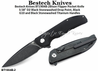 Bestech Knives BT1904B-2 Bison Flipper Pocket Knife 3.58" D2 Black Stonewashed Drop Point, Black G10 and Black Stone washed Titanium Handles Bestech Knives BT1904B-2 Bison Flipper Pocket Knife 3.58" D2 Black Stonewashed Drop Point, Black G10 and Black Stone washed Titanium Handles