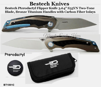Bestech Knives BT1801C Bestech Pterodactyl Flipper Knife 3.64" S35VN Two-Tone Blade, Bronze Titanium Handles with Carbon Fiber Inlays Bestech Knives BT1801C Bestech Pterodactyl Flipper Knife 3.64" S35VN Two-Tone Blade, Bronze Titanium Handles with Carbon Fiber Inlays
