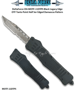 Black Legacy OH-MOTF-11DTPS Edge OTF Tanto Point Half Ser & Edged Etched Damascus Pocket Knife