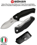 BOK01BO306 Boker Plus Jens Anso Mojo 3-1/2" N690 Stonewash Plain Blade, Black G10 Handled Folding Knife & Premium Leather Pouch
