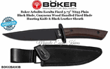 BOK02BA593B Boker Arbolito Esculta 5.75" N695 Plain Black Fixed Blade, Guayacan Ebony Wood Handled Knife & Leather Sheath