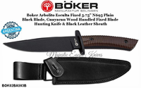 BOK02BA593B Boker Arbolito Esculta 5.75" N695 Plain Black Fixed Blade, Guayacan Ebony Wood Handled Knife & Leather Sheath BOK02BA593B Boker Arbolito Esculta 5.75" N695 Plain Black Fixed Blade, Guayacan Ebony Wood Handled Knife & Leather Sheath