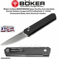 Boker Cutlery BOK01BO254 Boker Plus/Pro-Tech USA-Made Burnley Kwaiken Compact AUTO Folding Knife 3" 154CM Stonewashed Blade, Black Aluminum Handles Boker Cutlery BOK01BO254 Boker Plus/Pro-Tech USA-Made Burnley Kwaiken Compact AUTO Folding Knife 3" 154CM Stonewashed Blade, Black Aluminum Handles