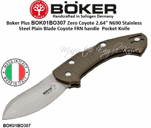 Boker Cutlery BOK01BO307 Boker Plus Zero Coyote 2.64" N690 Stainless Steel Plain Blade Coyote FRN handle  Pocket Knife