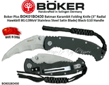 Boker Cutlery BOK01BO430 Boker Plus Batman Karambit Folding Knife (3" Radial Hawkbill 8Cr13MoV Stainless Steel Satin Blade) Black G10 Handle