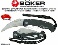 Boker Cutlery BOK01BO430 Boker Plus Batman Karambit Folding Knife (3" Radial Hawkbill 8Cr13MoV Stainless Steel Satin Blade) Black G10 Handle Boker Cutlery BOK01BO430 Boker Plus Batman Karambit Folding Knife (3" Radial Hawkbill 8Cr13MoV Stainless Steel Satin Blade) Black G10 Handle
