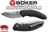 Boker Cutlery BOK01BO620 Boker Plus Whale Folding Knife 3-1/4" 440C Stainless Steel Plain Blade Polished G-10 Handles