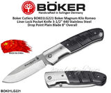Boker Cutlery BOK01LG221 Boker Magnum Kilo Romeo Liner Lock Pocket Knife 3-1/2" 440 Stainless Steel Drop Point Plain Blade 8" Overall