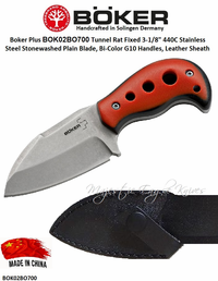 Boker Cutlery BOK02BO700 Boker Plus Tunnel Rat Fixed 3-1/8" 440C Stainless Steel Stonewashed Plain Blade, Bi-Color G10 Handles, Leather Sheath Boker Cutlery BOK02BO700 Boker Plus Tunnel Rat Fixed 3-1/8" 440C Stainless Steel Stonewashed Plain Blade, Bi-Color G10 Handles, Leather Sheath