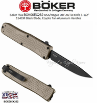 Boker Cutlery BOK06EX262 Boker Plus USA/Hogue OTF AUTO Knife 3-1/2" 154CM Black Blade, Coyote Tan Aluminum Handles Boker Cutlery BOK06EX262 Boker Plus USA/Hogue OTF AUTO Knife 3-1/2" 154CM Black Blade, Coyote Tan Aluminum Handles