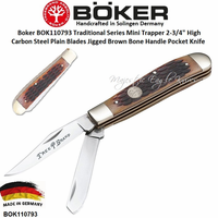 Boker Cutlery BOK110793 Boker Plus Traditional Series Mini Trapper 2-3/4" High Carbon Steel Plain Blades Jigged Brown Bone Handle Pocket Knife Boker Cutlery BOK110793 Boker Plus Traditional Series Mini Trapper 2-3/4" High Carbon Steel Plain Blades Jigged Brown Bone Handle Pocket Knife