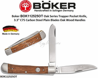Boker Cutlery BOK112525OT Boker Oak Series Trapper Pocket Knife, 3.3" C75 Carbon Steel Plain Blades Oak Wood Handles Boker Cutlery BOK112525OT Boker Oak Series Trapper Pocket Knife, 3.3" C75 Carbon Steel Plain Blades Oak Wood Handles