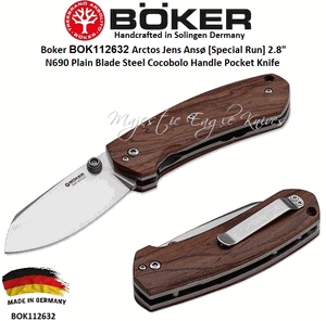 Boker Cutlery BOK112632 Boker Arctos Jens Ans� [Special Run] 2.8" N690 Plain Blade Steel Cocobolo Handle Pocket Knife