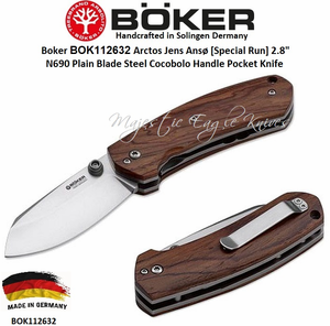 Boker Cutlery BOK112632 Boker Arctos Jens Ans� [Special Run] 2.8" N690 Plain Blade Steel Cocobolo Handle Pocket Knife