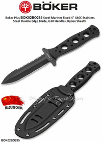 Boker Cutlery Boker Plus BOK02BO285 Steel Mariner Fixed 4" 440C Stainless Steel Double Edge Blade, G10 Handles, Kydex Sheath Boker Cutlery Boker Plus BOK02BO285 Steel Mariner Fixed 4" 440C Stainless Steel Double Edge Blade, G10 Handles, Kydex Sheath