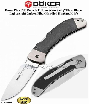Boker Knives BO01BO157 Boker Plus Decade Edition 3000 3.625" Plain Blade Lightweight Carbon Fiber Handled Hunting Knife