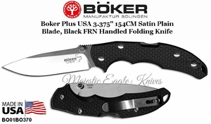 Boker Knives BO01BO370 Boker Plus USA 3.375" 154CM Satin Plain Blade, Black FRN Handled Folding Knife