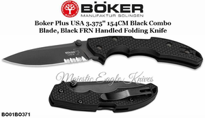Boker Knives BO01BO371 Boker Plus USA 3.375" 154CM Black Combo Blade, Black FRN Handled Folding Knife