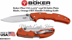 Boker Knives BO01BO372 Boker Plus USA 3.375" 154CM Satin Plain Blade, Orange FRN Handle Folding Knife
