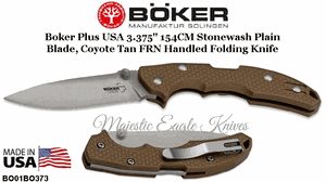 Boker Knives BO01BO373 Boker Plus USA 3.375" 154CM Stonewash Plain Blade, Coyote Tan FRN Handled Folding Knife