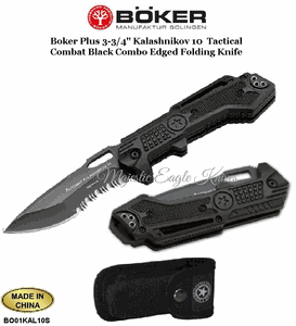 Boker Knives BO01KAL10S Boker Plus 3-3/4" Kalashnikov 10  Tactical Combat Black Combo Edged Folding Knife