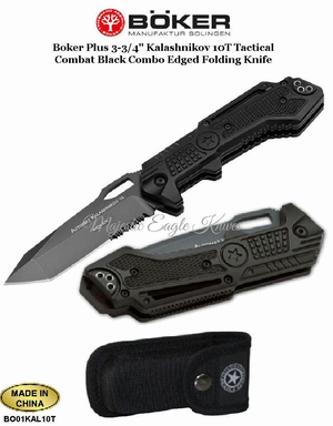 Boker Knives BO01KAL10T Boker Plus 3-3/4" Kalashnikov 10T  Tactical Combat Black Combo Edged Folding Knife