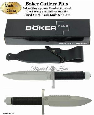 Boker Knives BO02BO001 Boker Plus Apparo Combat Survival 7" Fixed Blade, Cord Wrapped Hollow Handled Knife