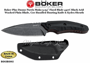 Boker Knives BO02BO002 Boker Plus Danny Parris Mako 3.94" Fixed Blade 440C Black Acid Washed Plain Blade, G10 Handled Hunting Knife & Kydex Sheath