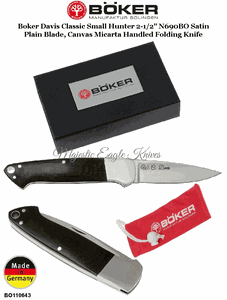 Boker Knives BO110643 Boker Davis Classic Small Hunter 2-1/2" N690BO Satin Plain Blade, Canvas Micarta Handled Folding Knife