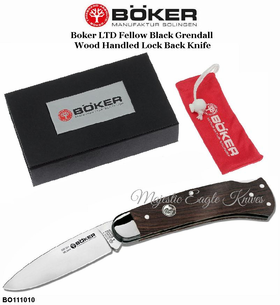 Boker Knives BO111010 Boker LTD Fellow Black Grendall Wood Handled Lock Back Knife