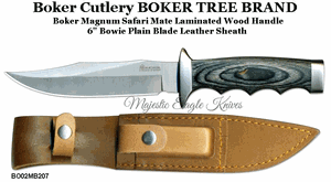 Boker Magnum BO02MB207 Safari Mate Fixed 6" Bowie Blade Laminated Wood Handle Leather Sheath