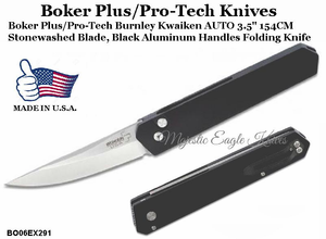 Boker Plu/Pro-Tech Knives BO06EX291 Boker Plus/ProTech Burnley Kwaiken AUTO Folding Knife 154CM Stonewashed Plain Blade Black Aluminum Handled Knife