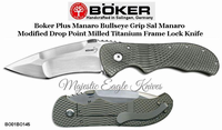 Boker Plus BO01BO145 Manaro Bullseye Grip Sal Manaro Modified Drop Point Milled Titanium Frame Lock Knife Boker Plus BO01BO145 Manaro Bullseye Grip Sal Manaro Modified Drop Point Milled Titanium Frame Lock Knife