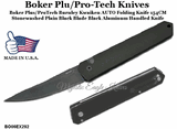 Boker Plus/Pro-Tech BO06EX292 Boker Burnley Kwaiken  3.5" 154CM Plain Black Blade, Black Aluminum Handled AUTO Folding Knife