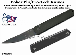 Boker Plus/Pro-Tech BO06EX292 Boker Burnley Kwaiken 3.5" 154CM Plain Black Blade, Black Aluminum Handled AUTO Folding Knife Boker Plus/Pro-Tech BO06EX292 Boker Burnley Kwaiken 3.5" 154CM Plain Black Blade, Black Aluminum Handled AUTO Folding Knife