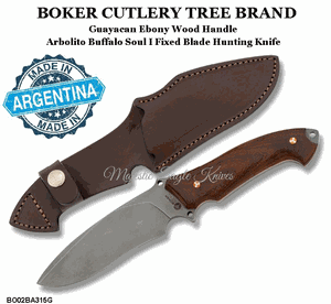 BOKER TREE BRAND BO02BA315G Guayacan Ebony Wood Handle Arbolito Buffalo Soul II Fixed Blade Hunting Knife