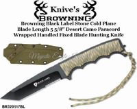 Browning BR320117BL Stone Cold Fixed Blade Paracord, Handle Tanto Combo Blade Knife