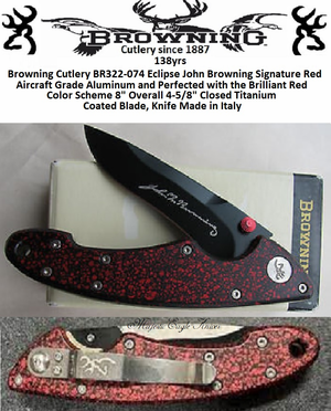 Browning BR322-074 Browning Cutlery Eclipse John Browning Signature Red Aircraft Grade Aluminium Handle Knife Browning BR322-074 Browning Cutlery Eclipse John Browning Signature Red Aircraft Grade Aluminium Handle Knife