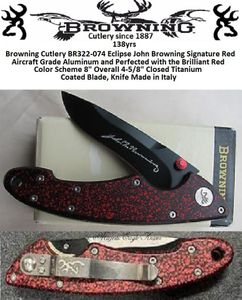 Browning BR322-074 Browning Cutlery Eclipse John Browning Signature Red Aircraft Grade Aluminium Handle Knife                 