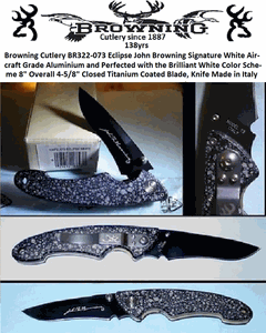 Browning BR322-073 Browning Cutlery Eclipse John Browning Signature White Aircraft Grade Aluminium                 